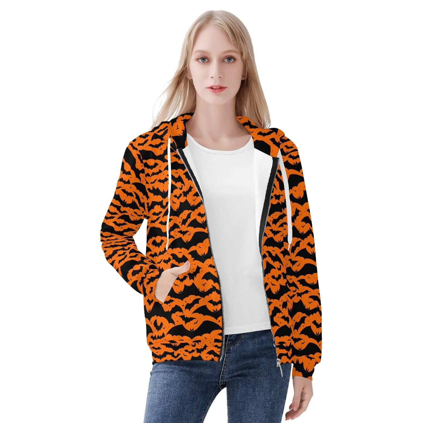 Womens Halloween Bats Classic Zip Up Hoodie - DeRose Seasonal