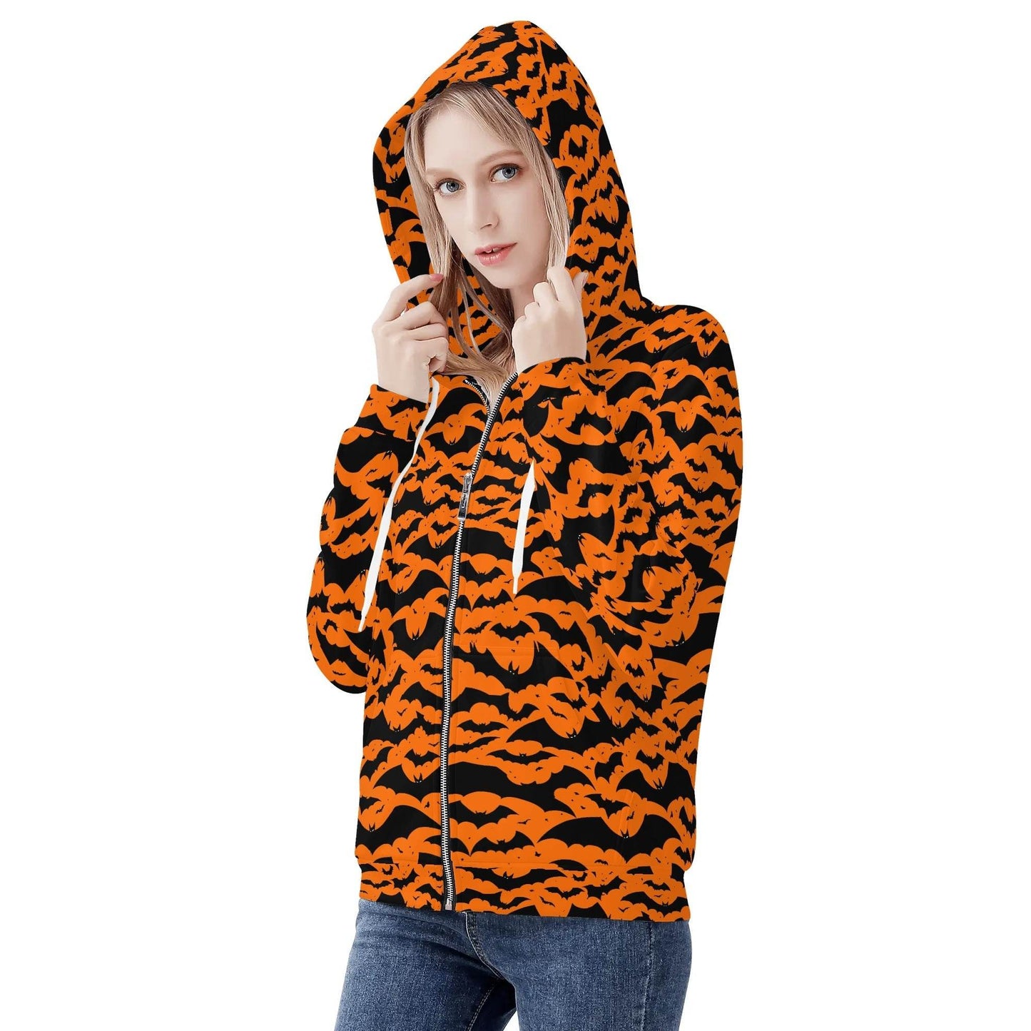 Womens Halloween Bats Classic Zip Up Hoodie - DeRose Seasonal