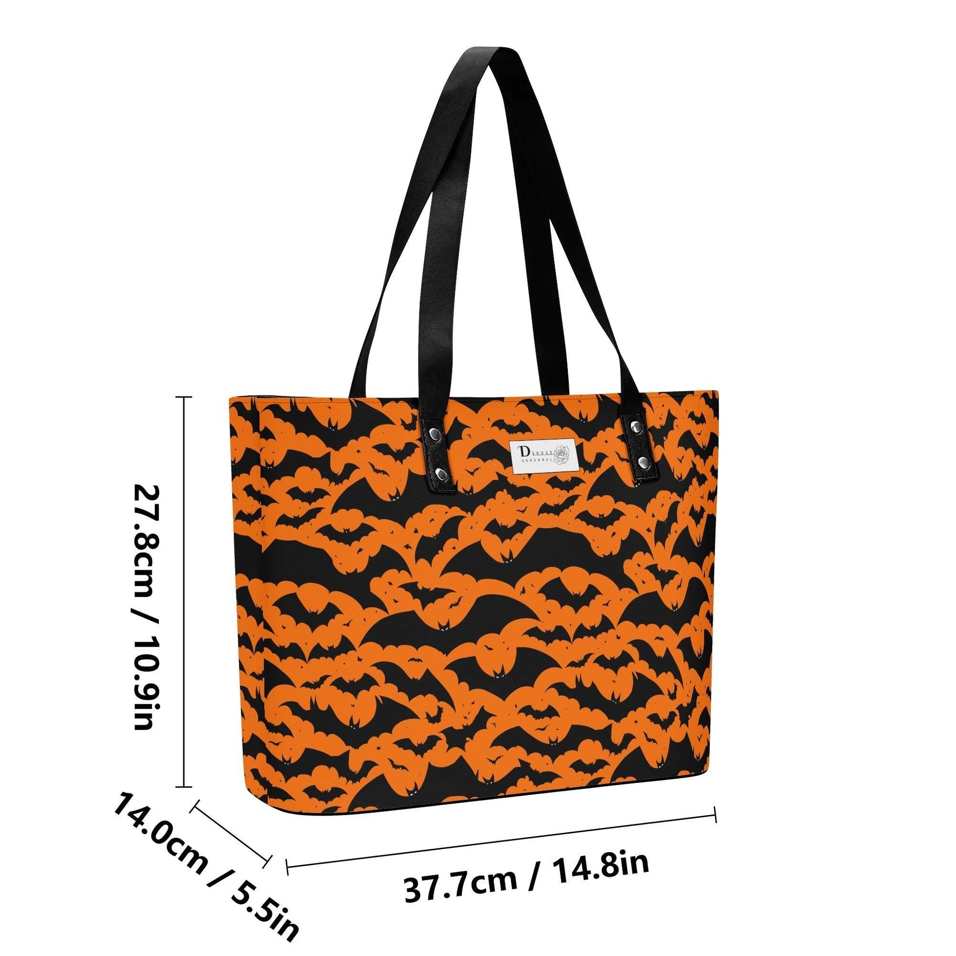 Women's Halloween Bats PU Leather Tote Bag with Front Zipper Pocket - DeRose Seasonal