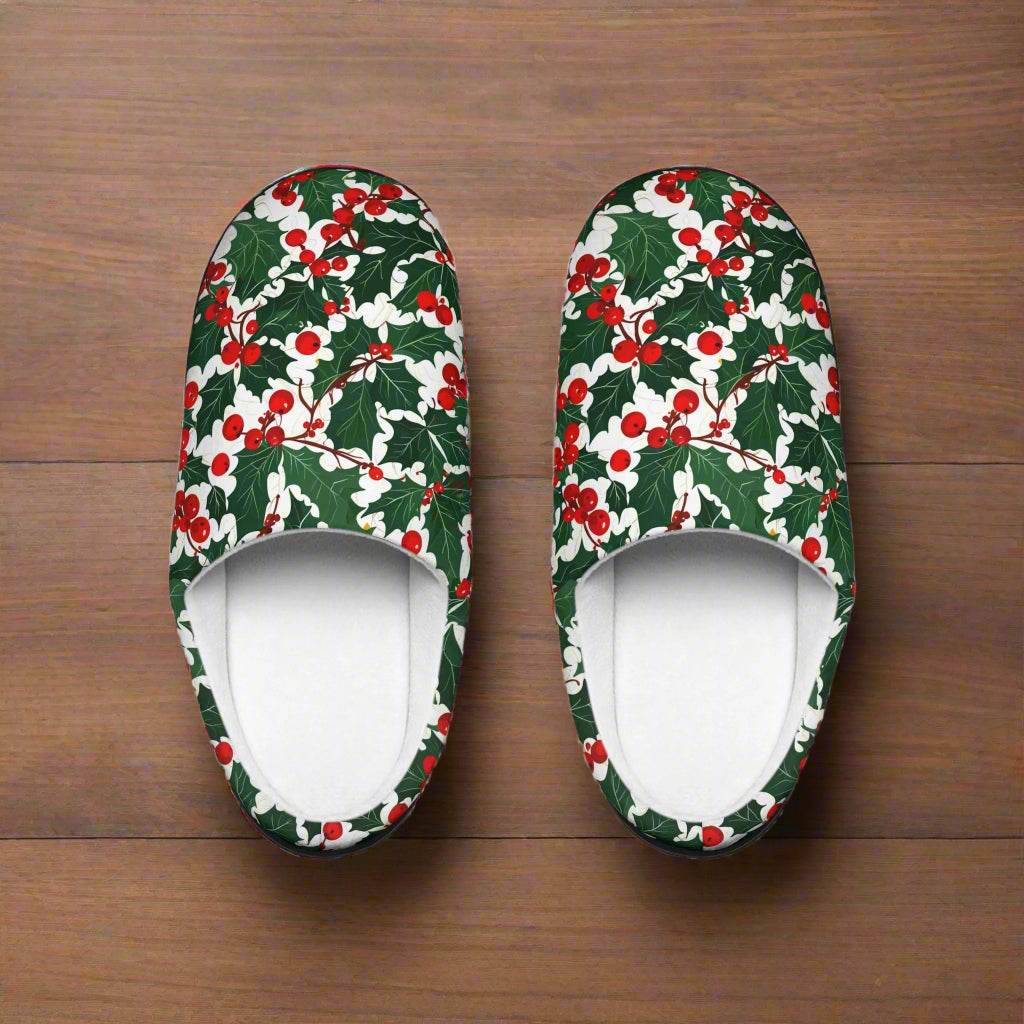 Men's Indoor Christmas Holly Slippers - DeRose Seasonal