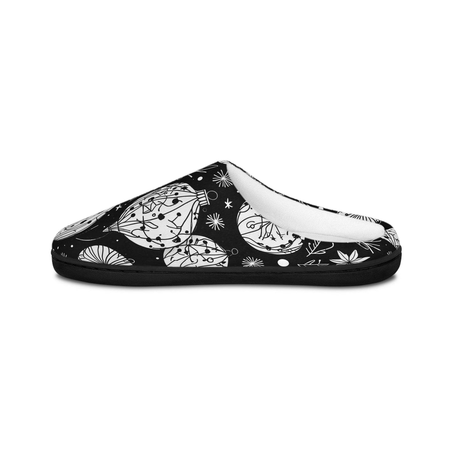 Women's Indoor Black and White Ornament Christmas Slippers - DeRose Seasonal