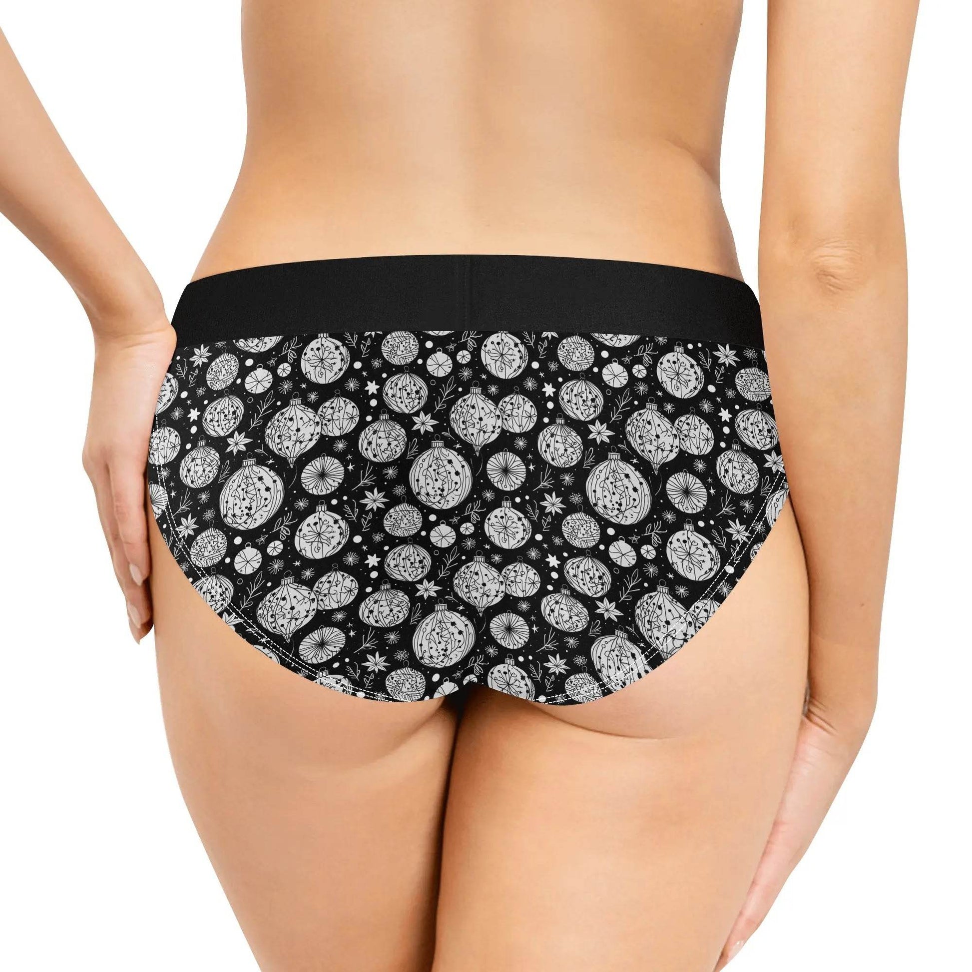 Women's Mid Waisted Black and White Christmas Ornament Briefs - DeRose Seasonal
