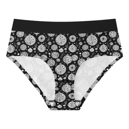 Women's Mid Waisted Black and White Christmas Ornament Briefs - DeRose Seasonal