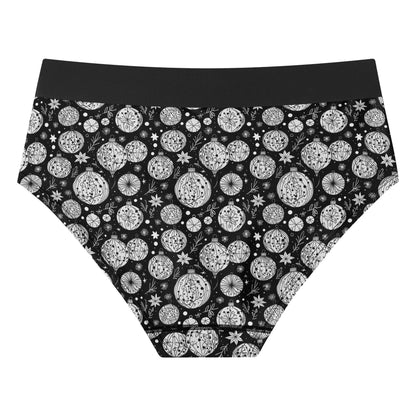 Women's Mid Waisted Black and White Christmas Ornament Briefs - DeRose Seasonal