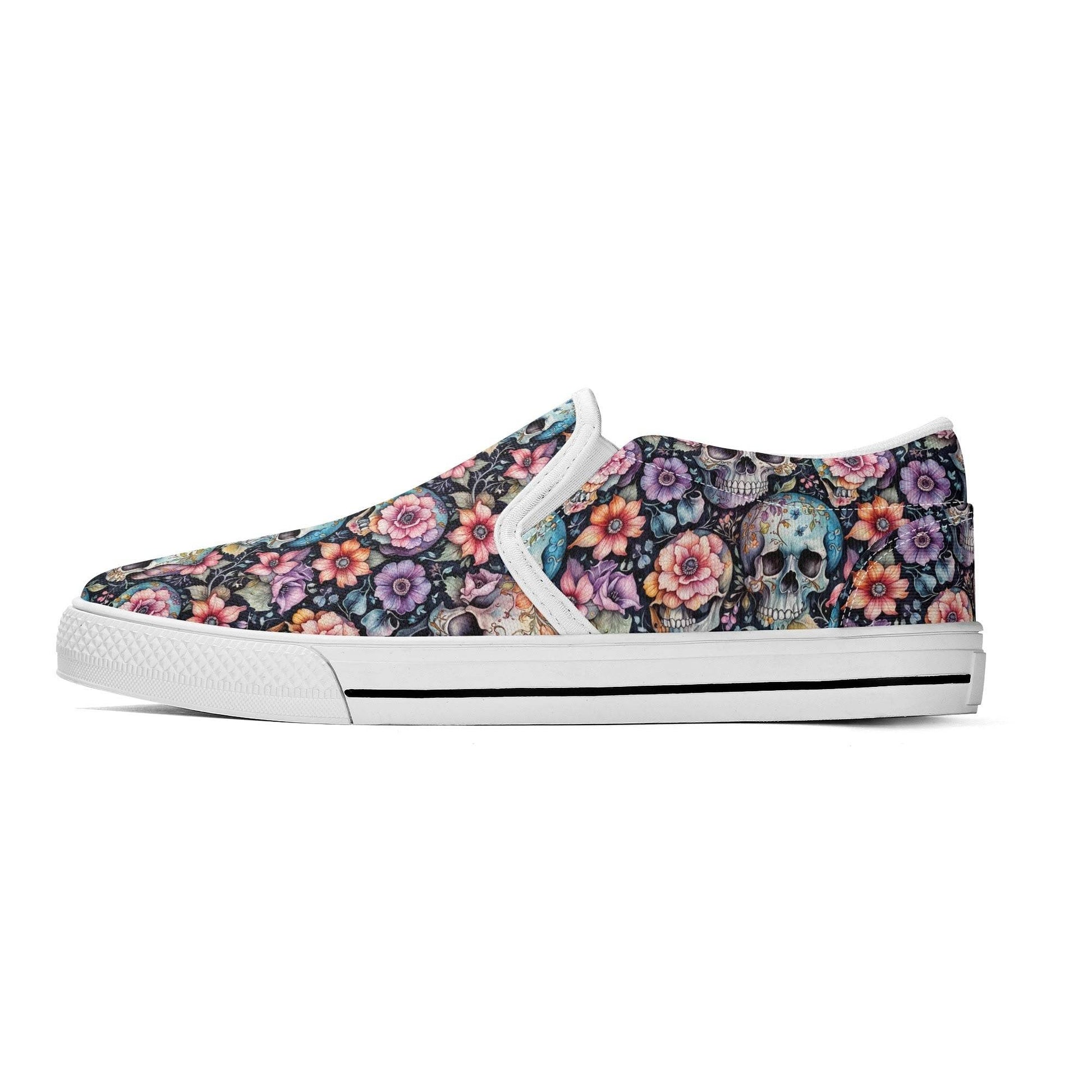 Women's Pastel Floral and Skulls Rubber Slip On Shoes - DeRose Seasonal