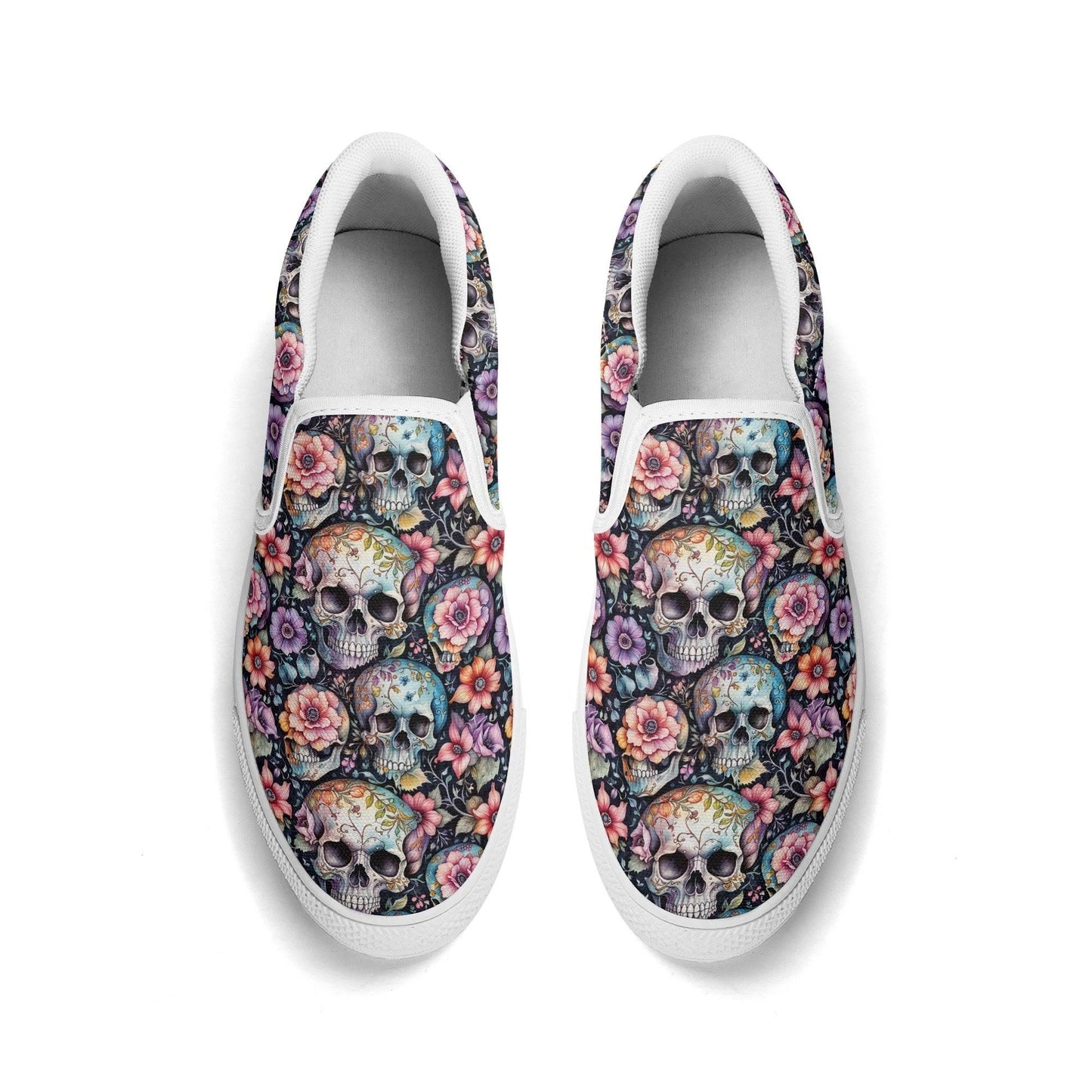Women's Pastel Floral and Skulls Rubber Slip On Shoes - DeRose Seasonal