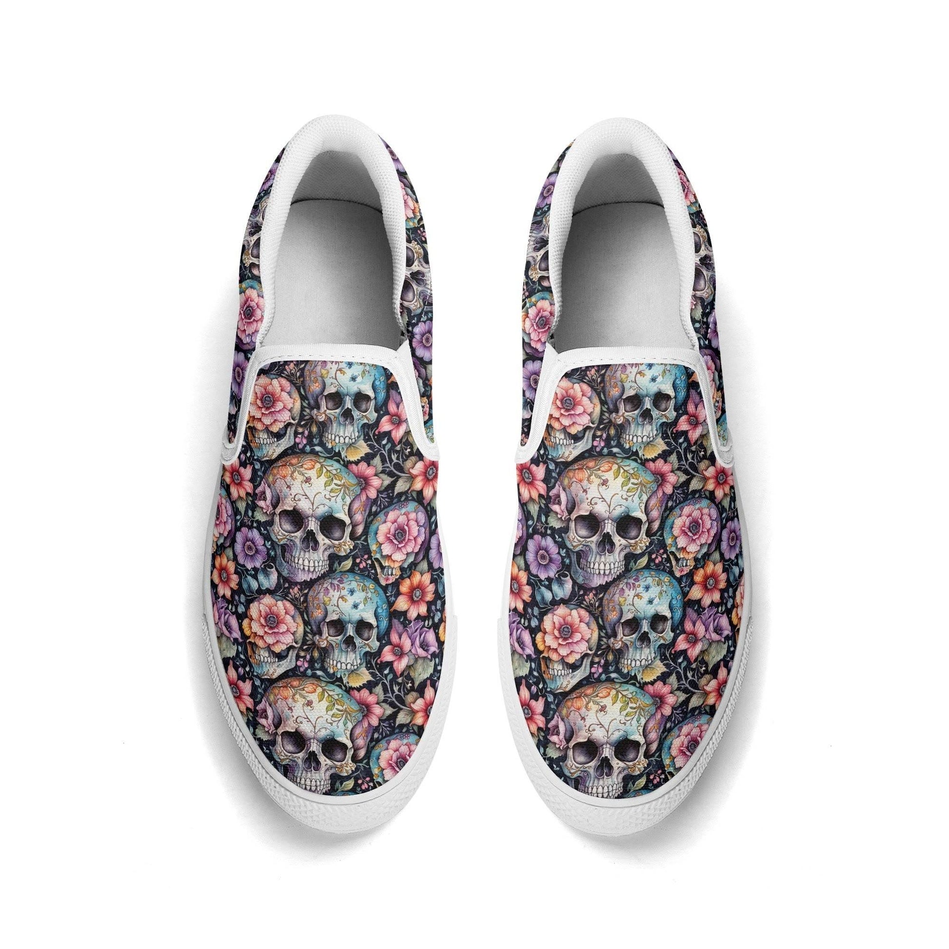Women's Pastel Floral and Skulls Rubber Slip On Shoes - DeRose Seasonal