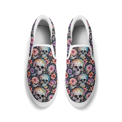 Women's Pastel Floral and Skulls Rubber Slip On Shoes - DeRose Seasonal