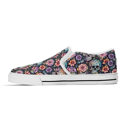 Women's Pastel Floral and Skulls Rubber Slip On Shoes - DeRose Seasonal