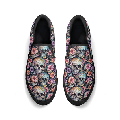 Women's Pastel Floral and Skulls Rubber Slip On Shoes - DeRose Seasonal
