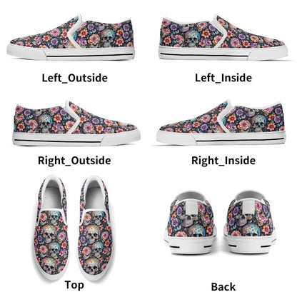 Women's Pastel Floral and Skulls Rubber Slip On Shoes - DeRose Seasonal
