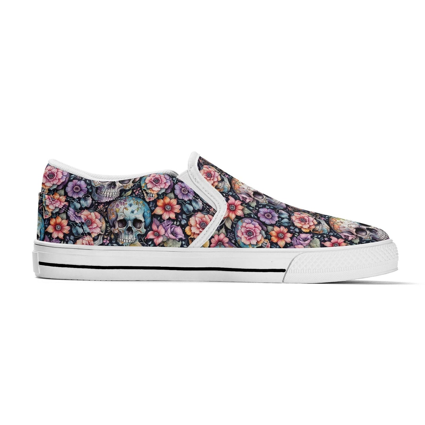 Women's Pastel Floral and Skulls Rubber Slip On Shoes - DeRose Seasonal