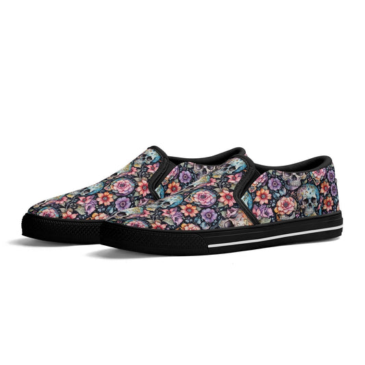Women's Pastel Floral and Skulls Rubber Slip On Shoes - DeRose Seasonal