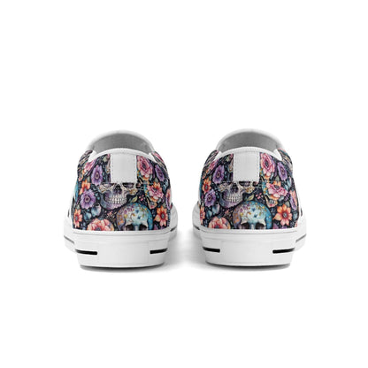 Women's Pastel Floral and Skulls Rubber Slip On Shoes - DeRose Seasonal