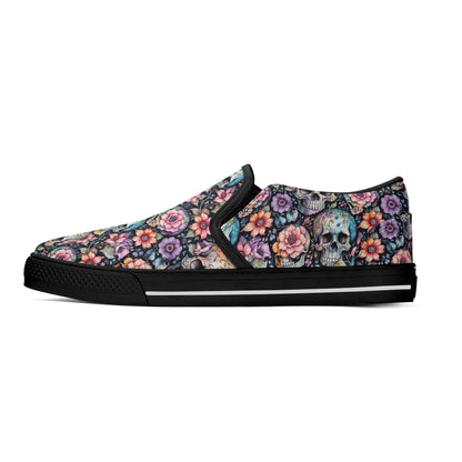 Women's Pastel Floral and Skulls Rubber Slip On Shoes - DeRose Seasonal