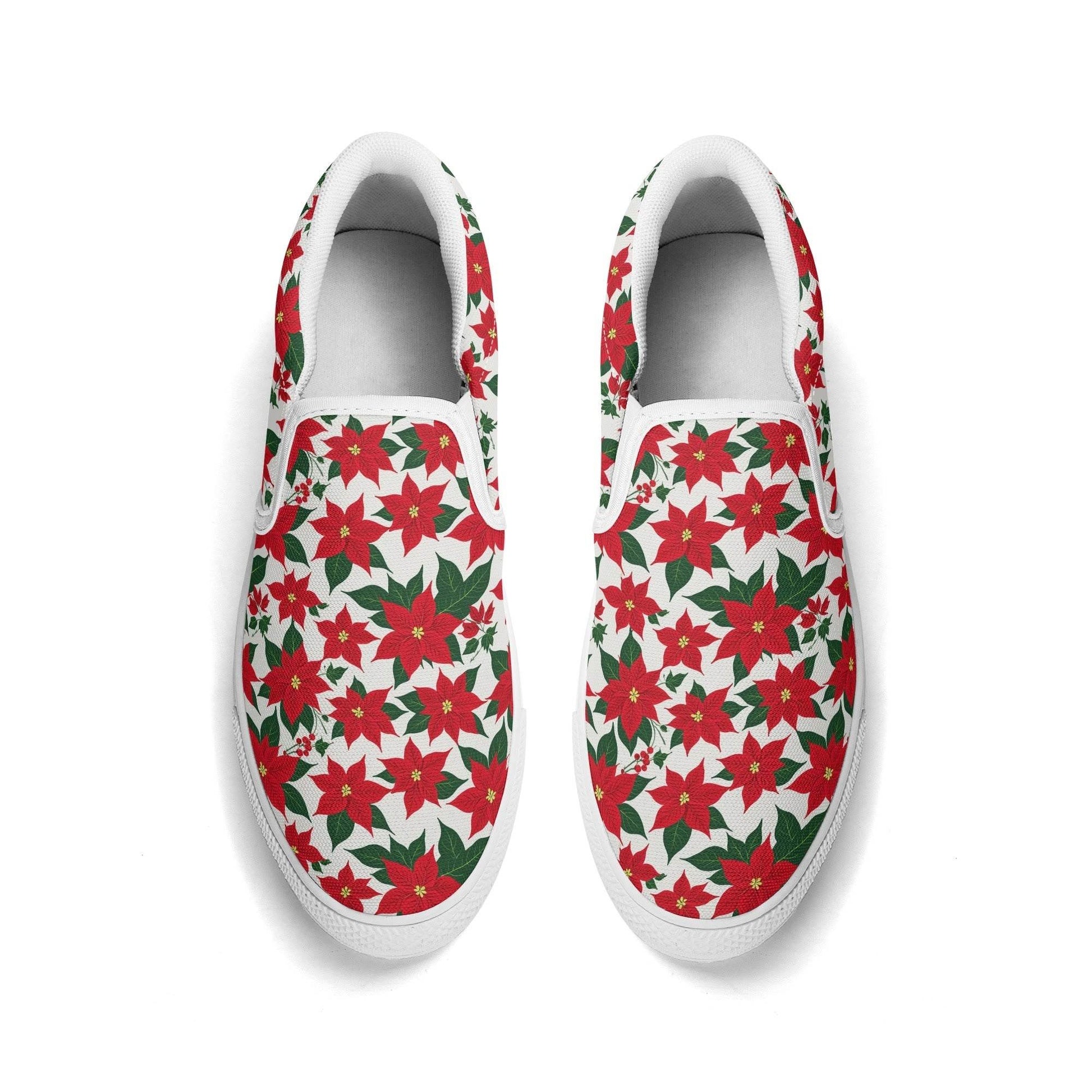 Women's Poinsettia Floral Rubber Slip On Shoes - DeRose Seasonal