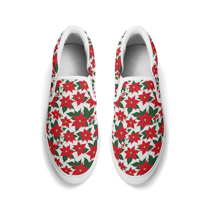 Women's Poinsettia Floral Rubber Slip On Shoes - DeRose Seasonal