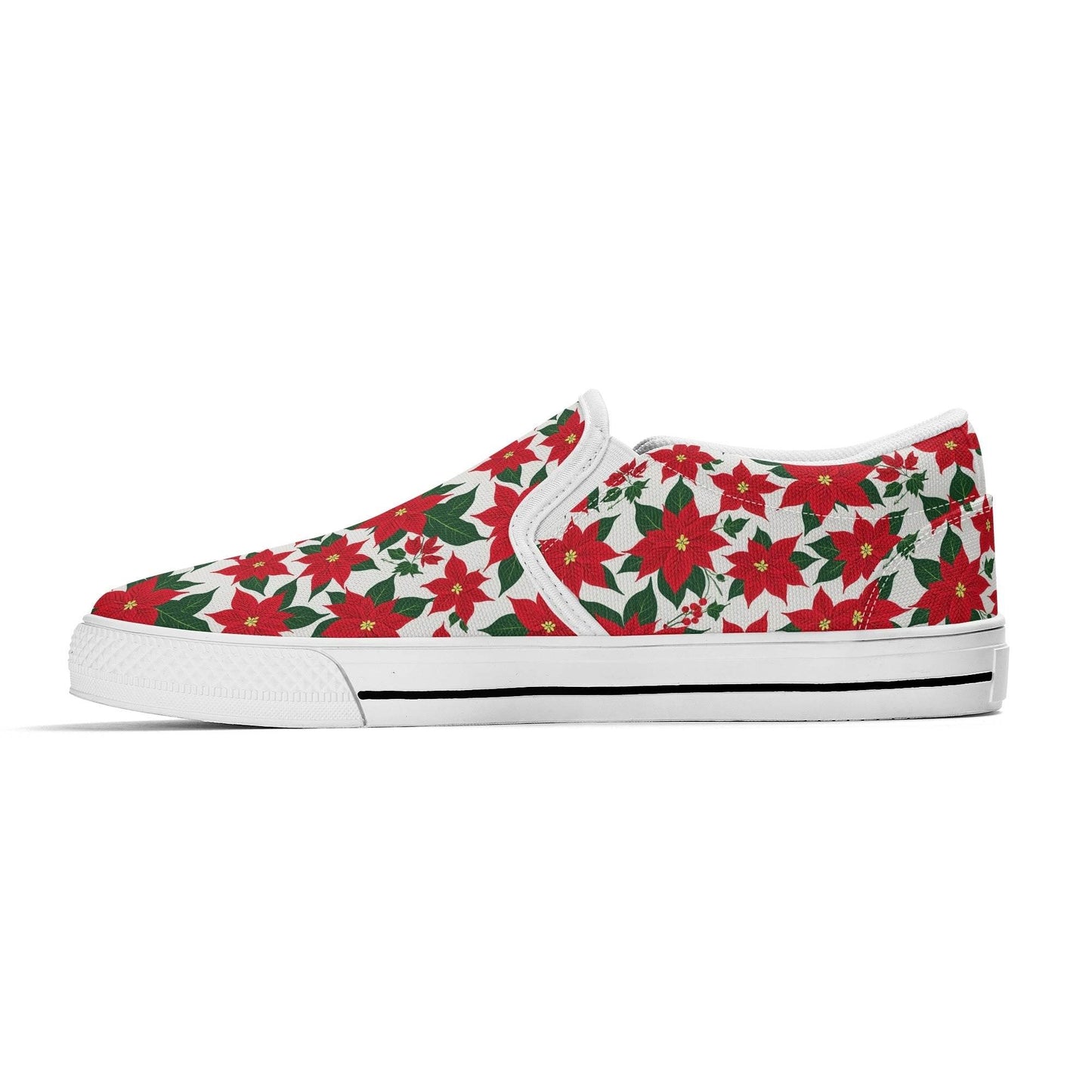 Women's Poinsettia Floral Rubber Slip On Shoes - DeRose Seasonal
