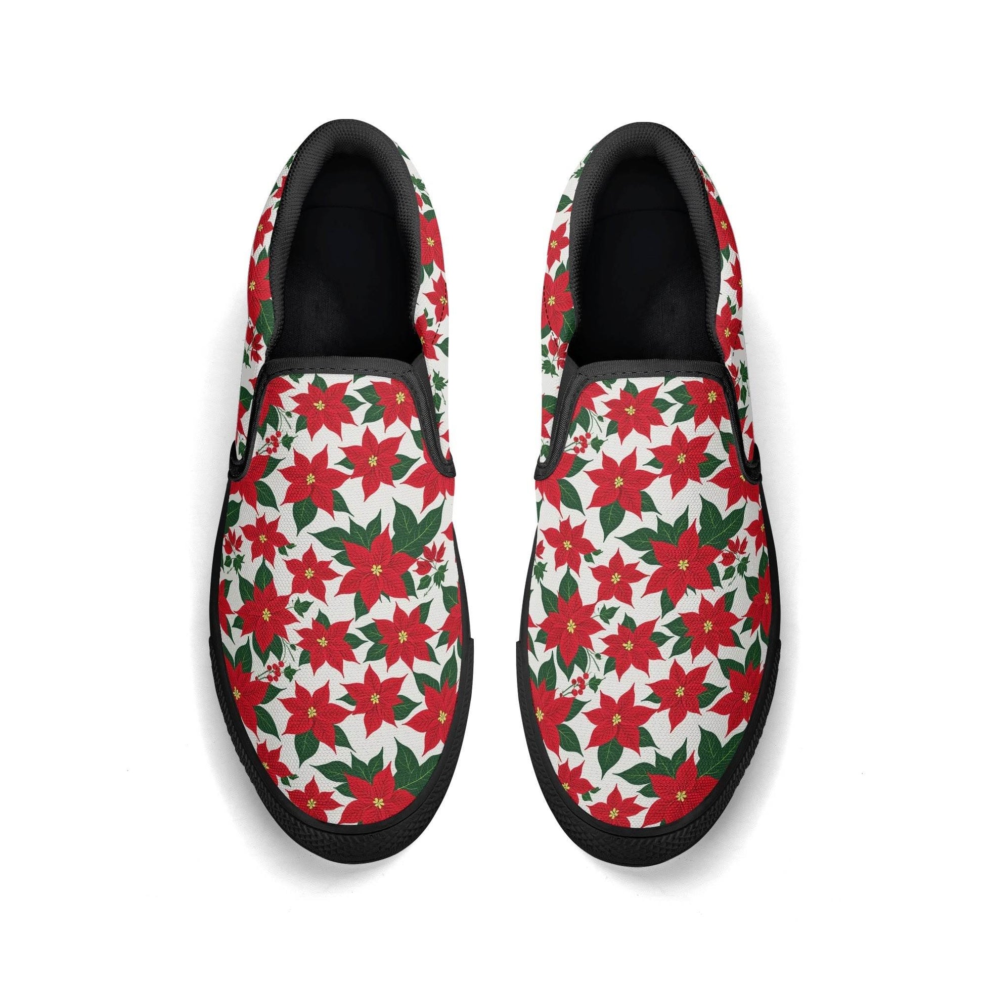 Women's Poinsettia Floral Rubber Slip On Shoes - DeRose Seasonal