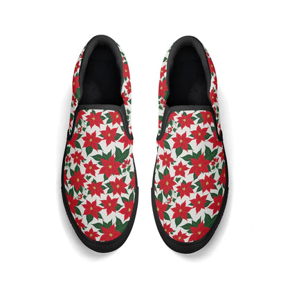 Women's Poinsettia Floral Rubber Slip On Shoes - DeRose Seasonal