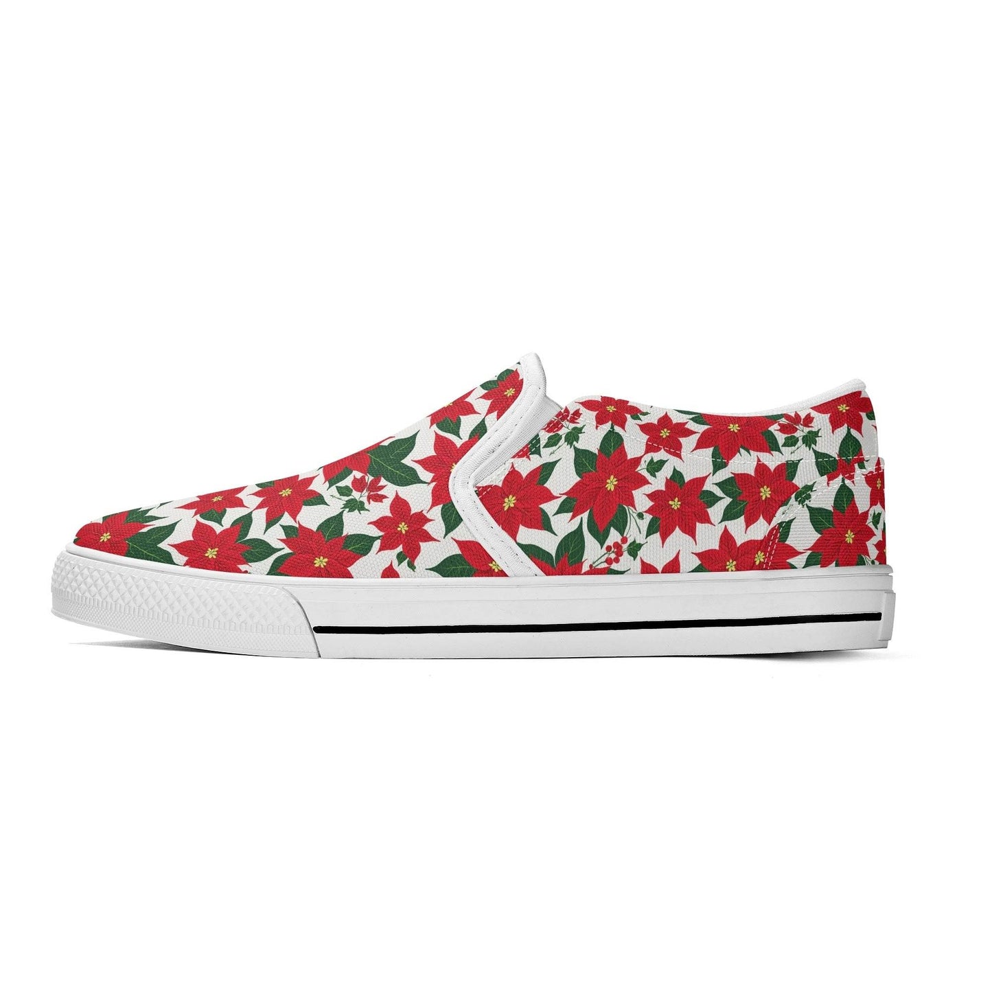 Women's Poinsettia Floral Rubber Slip On Shoes - DeRose Seasonal