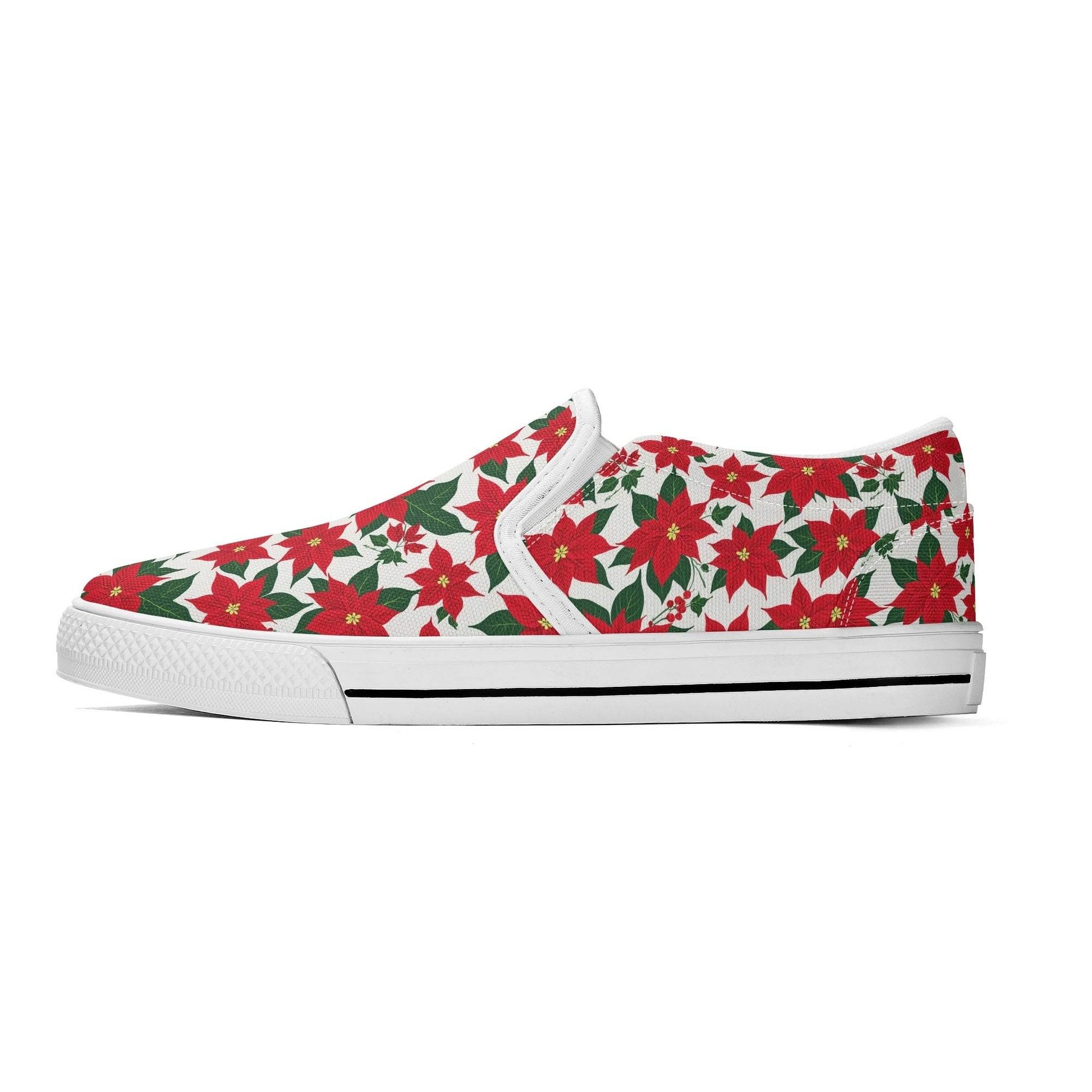 Women's Poinsettia Floral Rubber Slip On Shoes - DeRose Seasonal