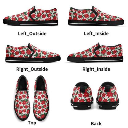 Women's Poinsettia Floral Rubber Slip On Shoes - DeRose Seasonal