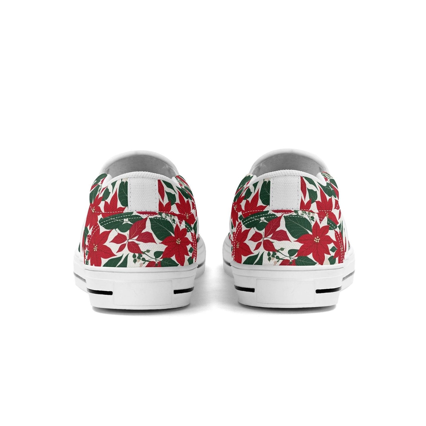 Women's Red and White Poinsettia Flower Rubber Slip On Shoes - DeRose Seasonal