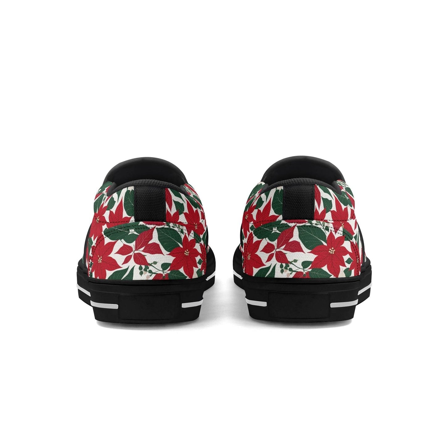 Women's Red and White Poinsettia Flower Rubber Slip On Shoes - DeRose Seasonal