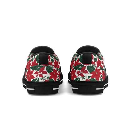 Women's Red and White Poinsettia Flower Rubber Slip On Shoes - DeRose Seasonal