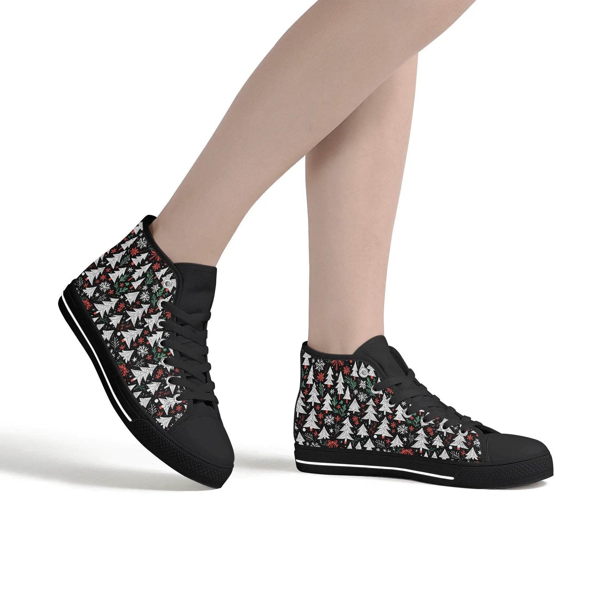 Women's Rubber High Top Christmas Trees Canvas Shoes - DeRose Seasonal