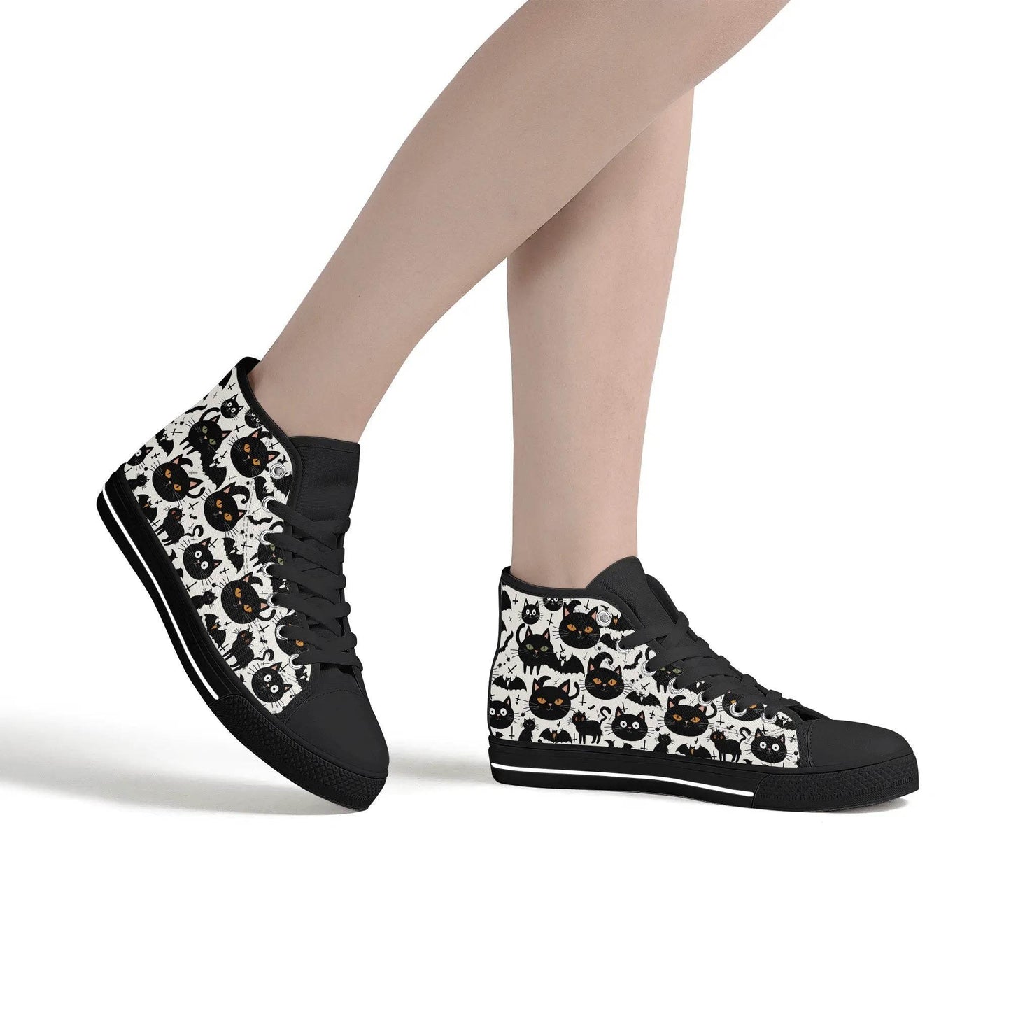 Women's Rubber High Top Crazy Cat Lady Canvas Shoes - DeRose Seasonal