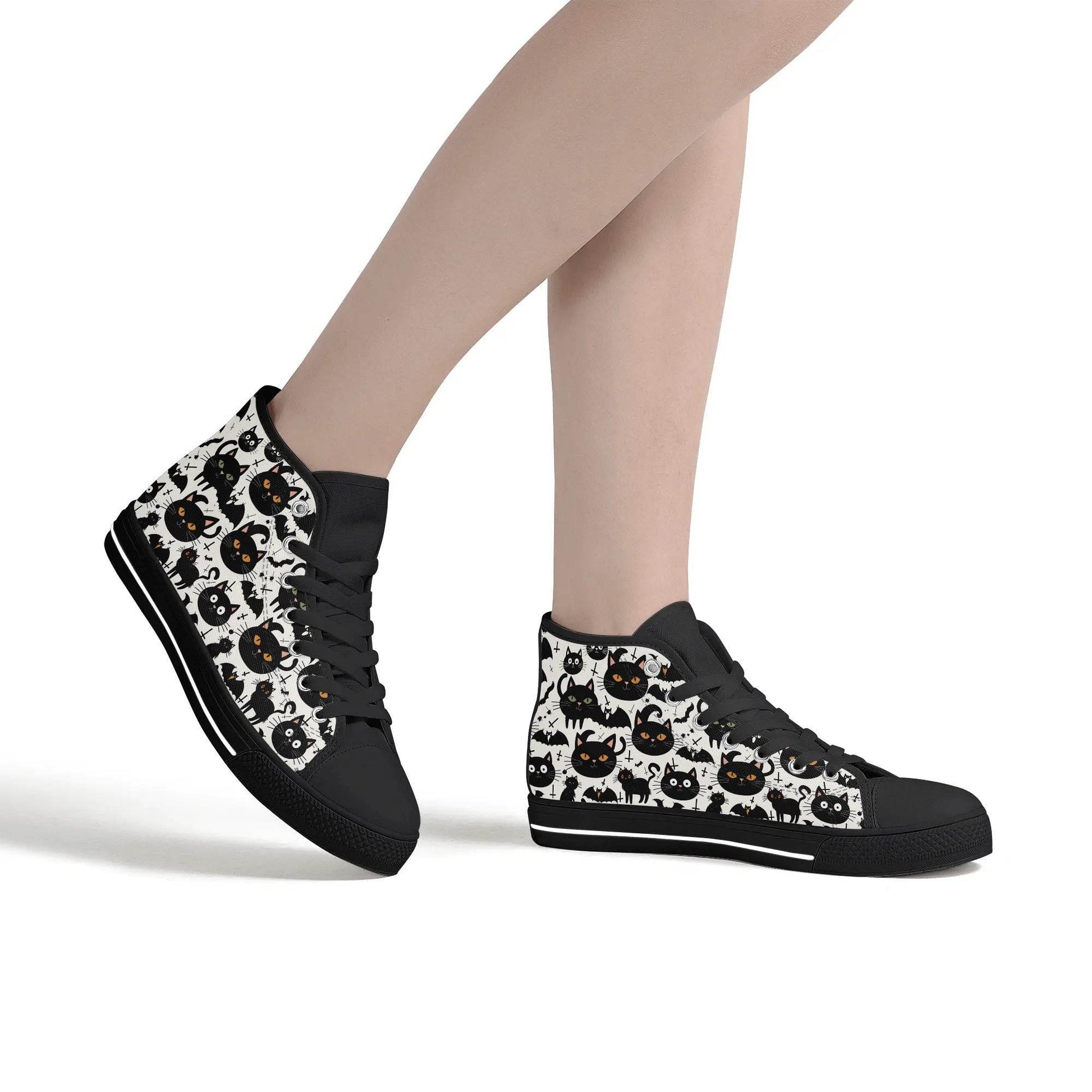 Women's Rubber High Top Crazy Cat Lady Canvas Shoes - DeRose Seasonal
