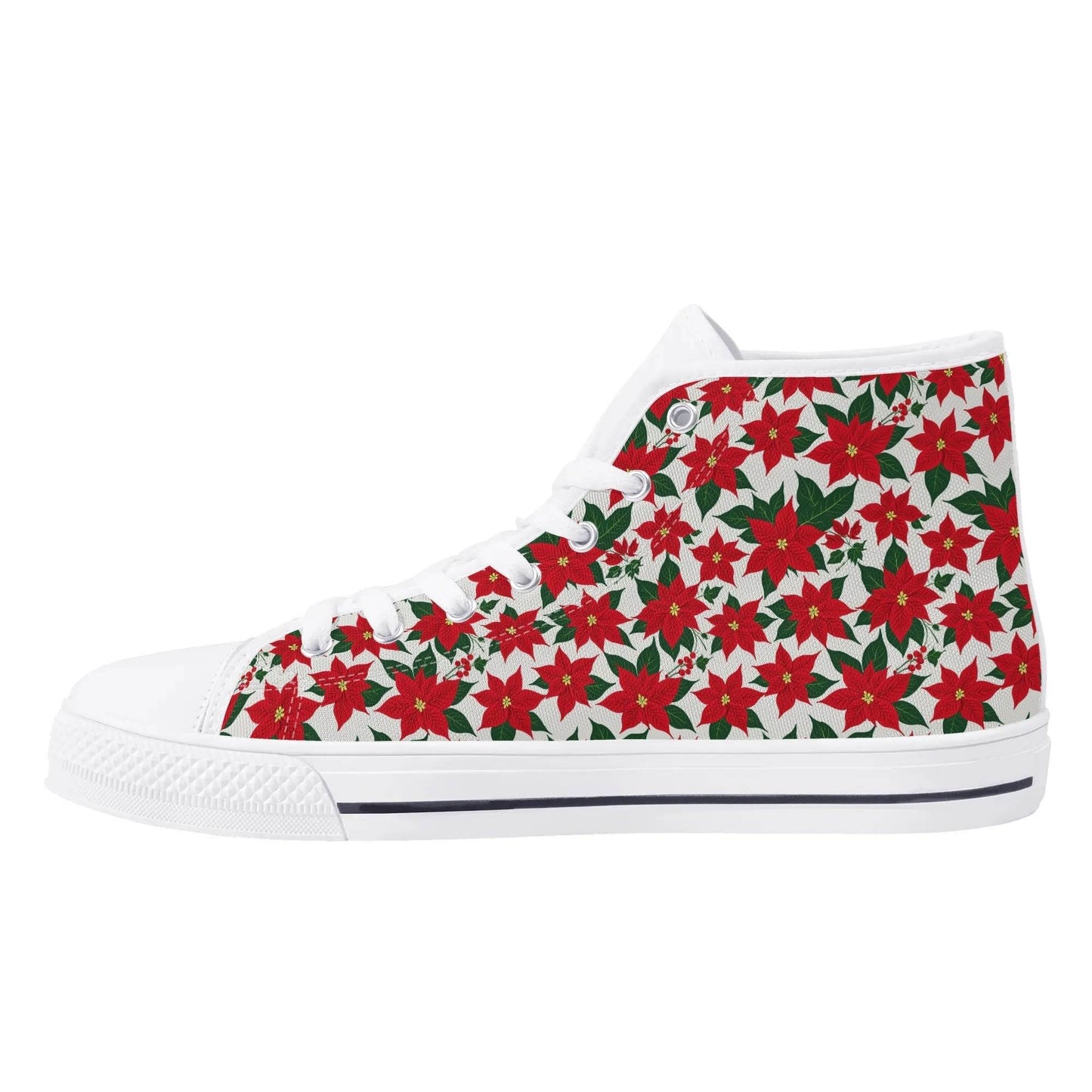 Women's Rubber High Top Poinsettia Floral Canvas Shoes - DeRose Seasonal