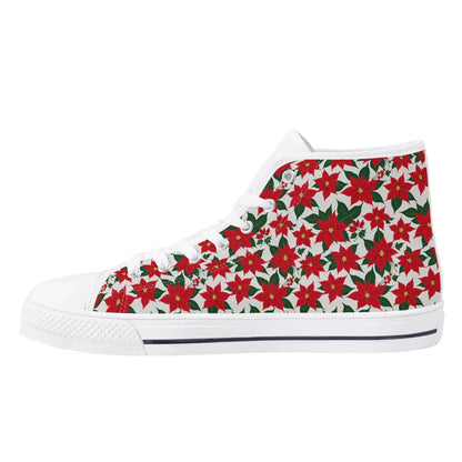 Women's Rubber High Top Poinsettia Floral Canvas Shoes - DeRose Seasonal