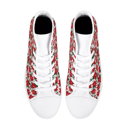 Women's Rubber High Top Poinsettia Floral Canvas Shoes - DeRose Seasonal