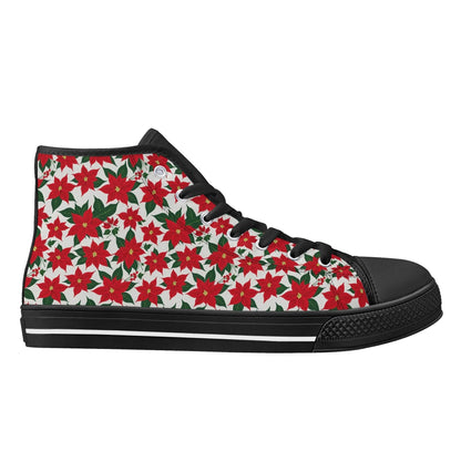 Women's Rubber High Top Poinsettia Floral Canvas Shoes - DeRose Seasonal