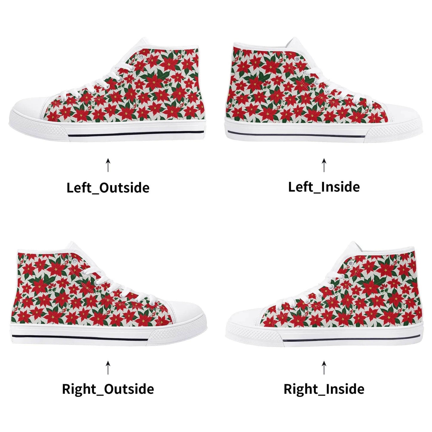 Women's Rubber High Top Poinsettia Floral Canvas Shoes - DeRose Seasonal