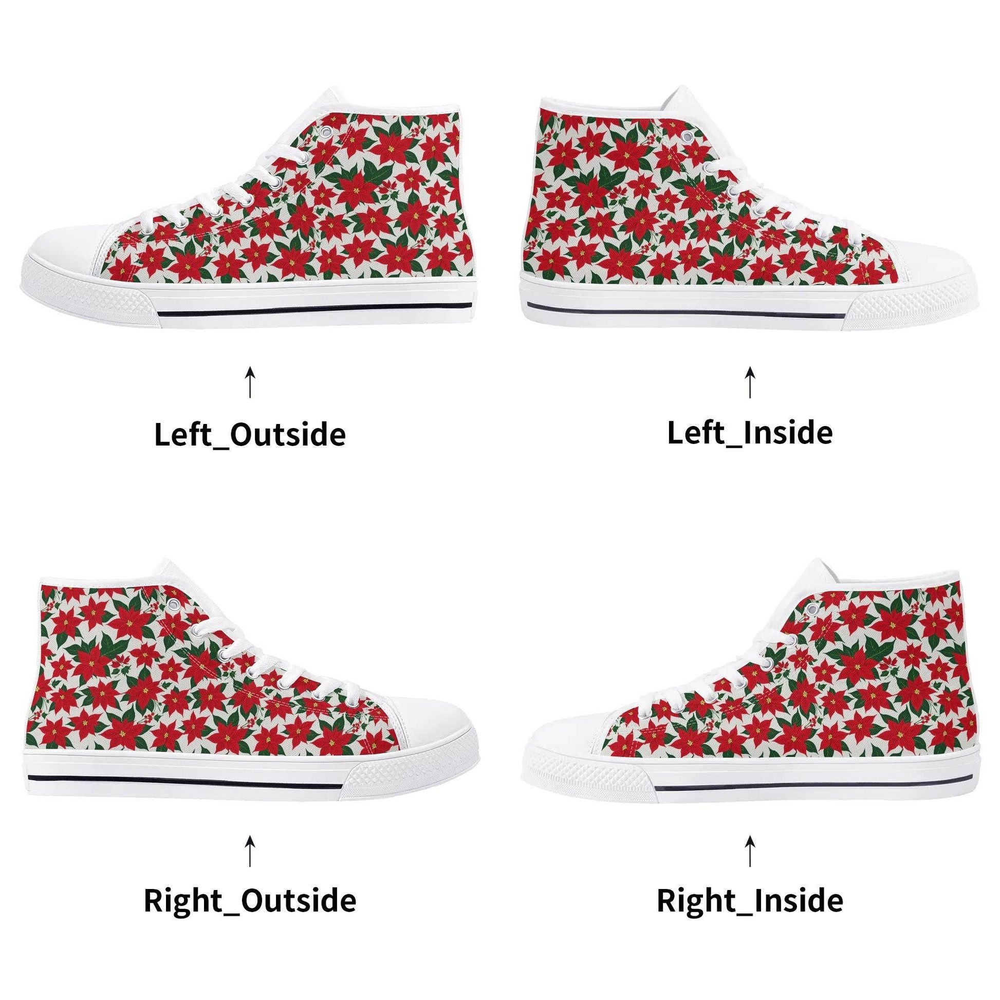 Women's Rubber High Top Poinsettia Floral Canvas Shoes - DeRose Seasonal