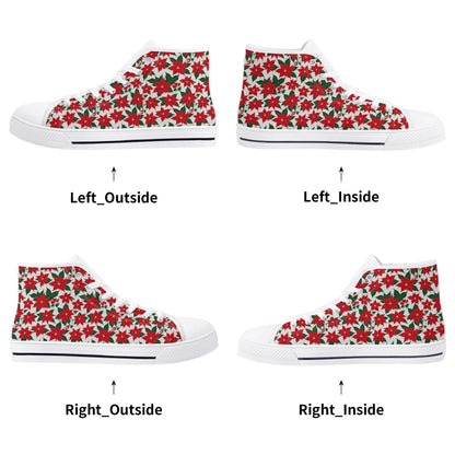 Women's Rubber High Top Poinsettia Floral Canvas Shoes - DeRose Seasonal