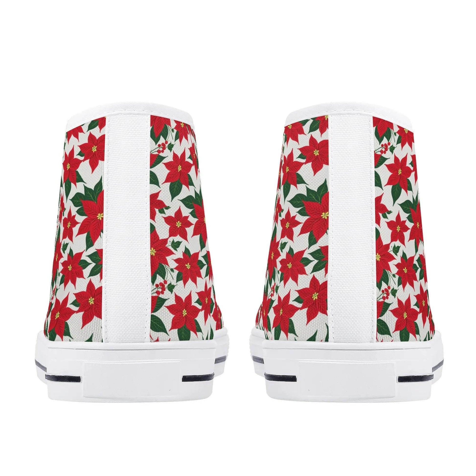 Women's Rubber High Top Poinsettia Floral Canvas Shoes - DeRose Seasonal