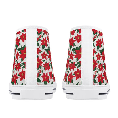 Women's Rubber High Top Poinsettia Floral Canvas Shoes - DeRose Seasonal
