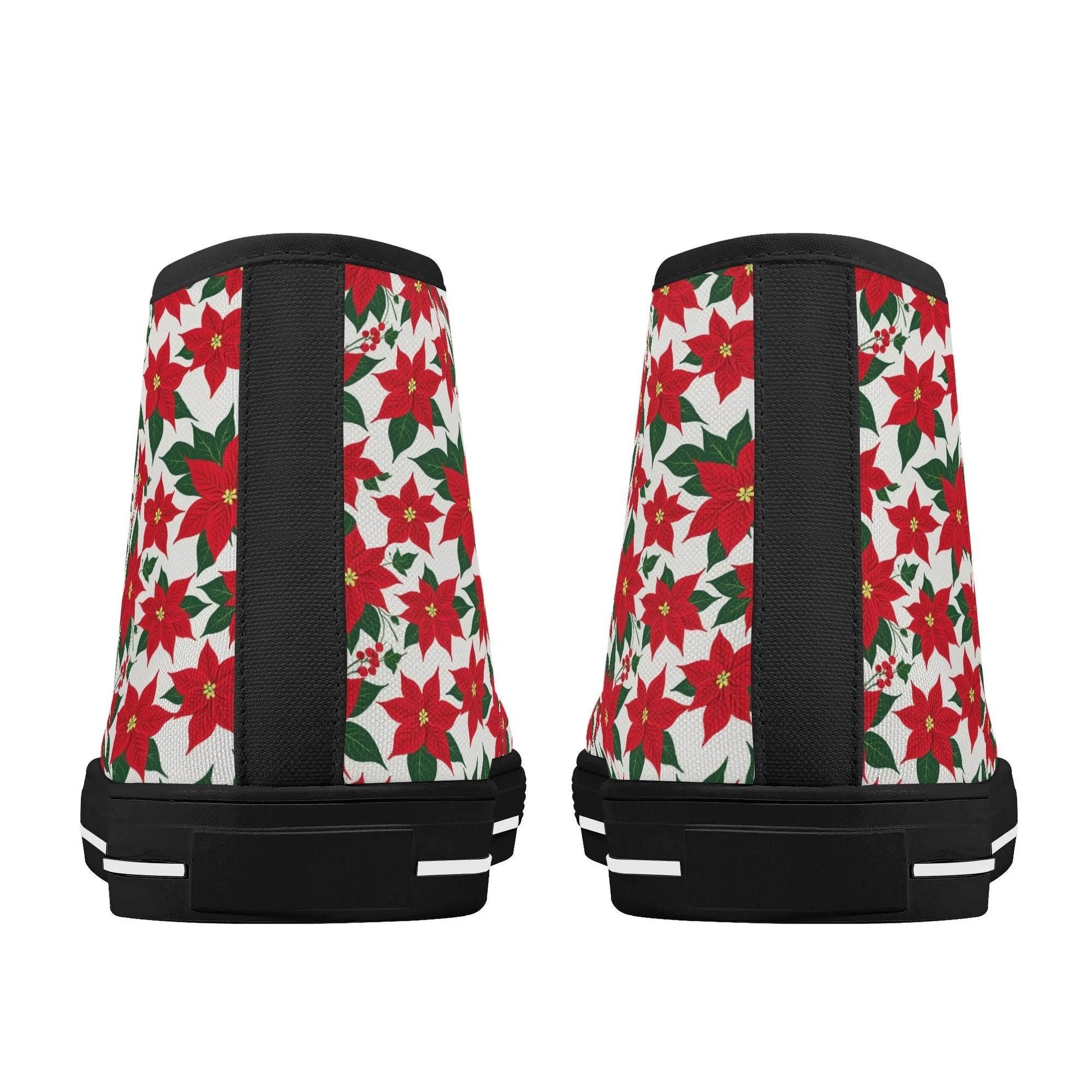 Women's Rubber High Top Poinsettia Floral Canvas Shoes - DeRose Seasonal