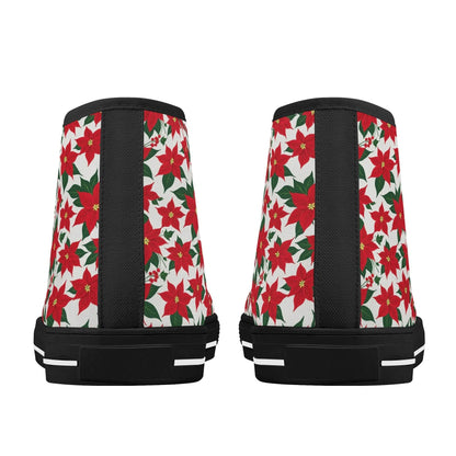 Women's Rubber High Top Poinsettia Floral Canvas Shoes - DeRose Seasonal