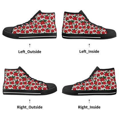 Women's Rubber High Top Poinsettia Floral Canvas Shoes - DeRose Seasonal