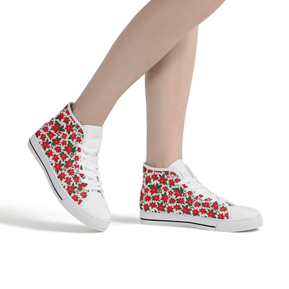 Women's Rubber High Top Poinsettia Floral Canvas Shoes - DeRose Seasonal