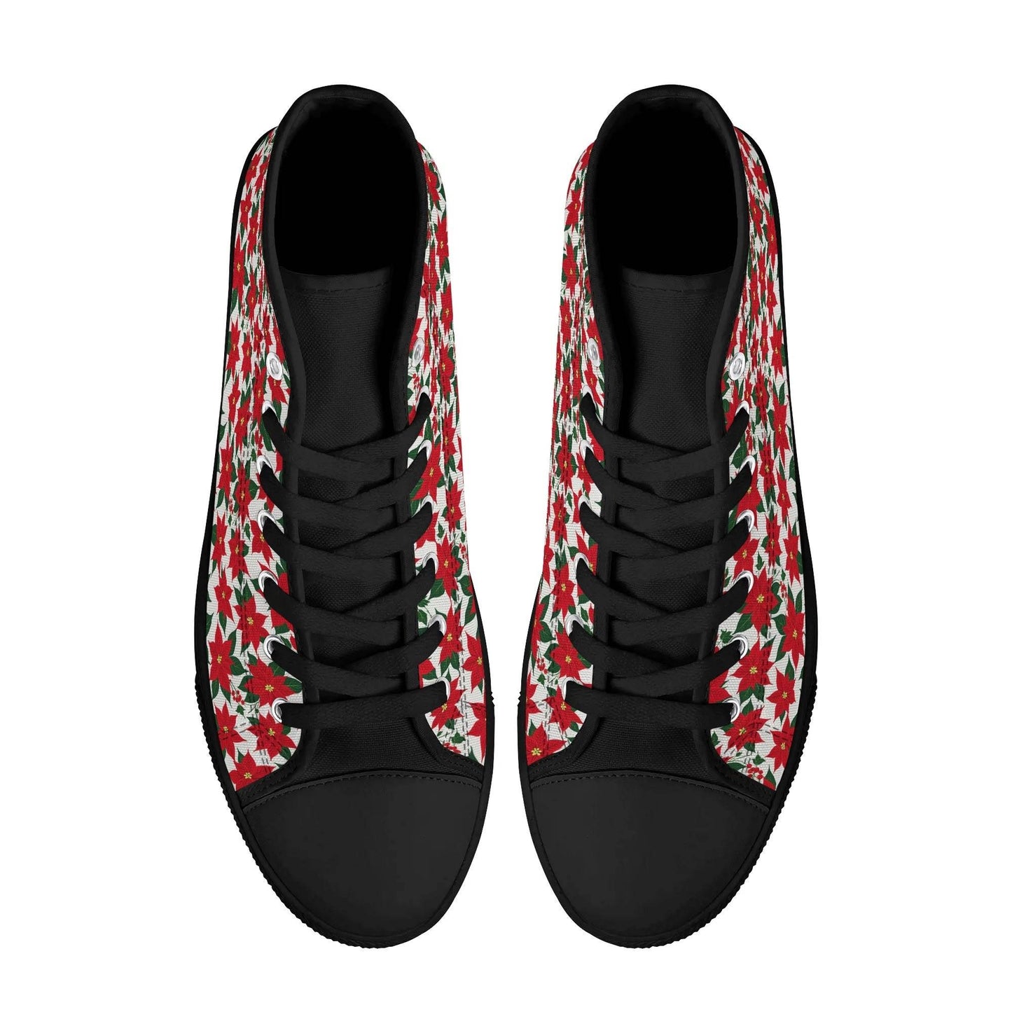 Women's Rubber High Top Poinsettia Floral Canvas Shoes - DeRose Seasonal