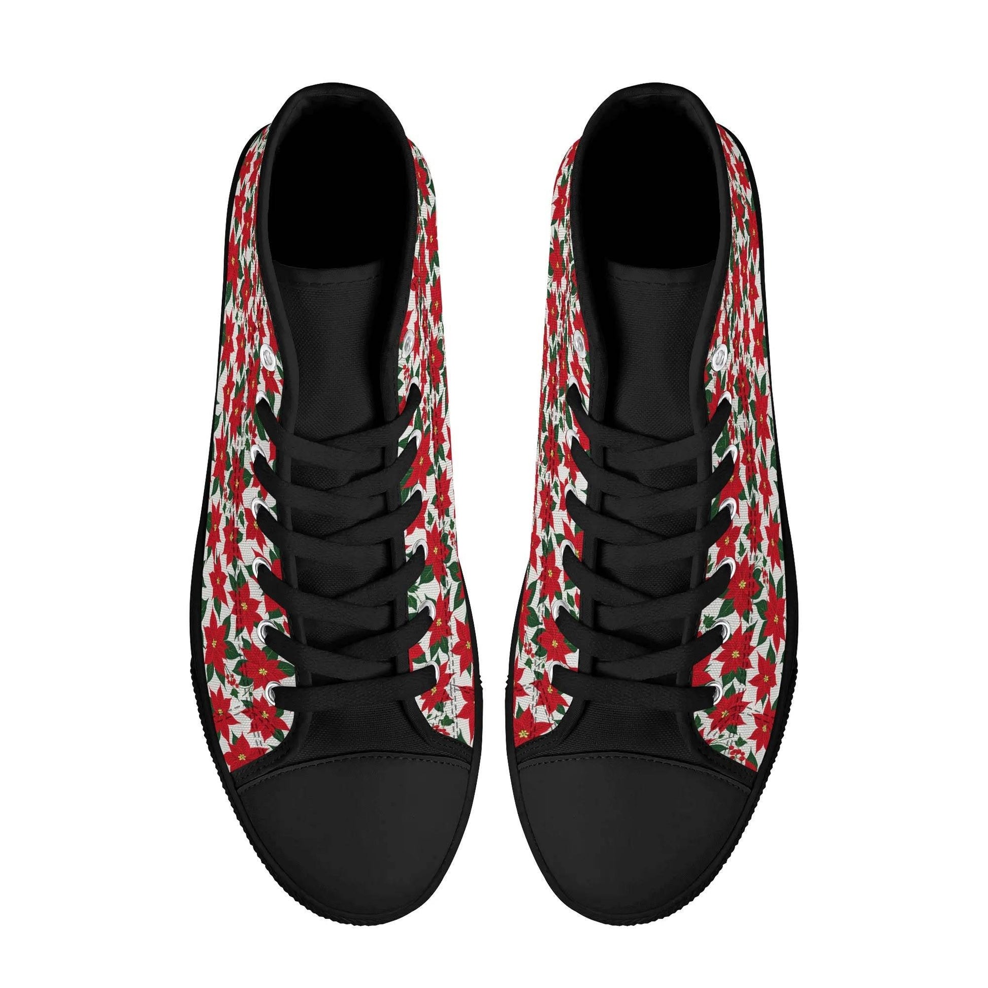 Women's Rubber High Top Poinsettia Floral Canvas Shoes - DeRose Seasonal
