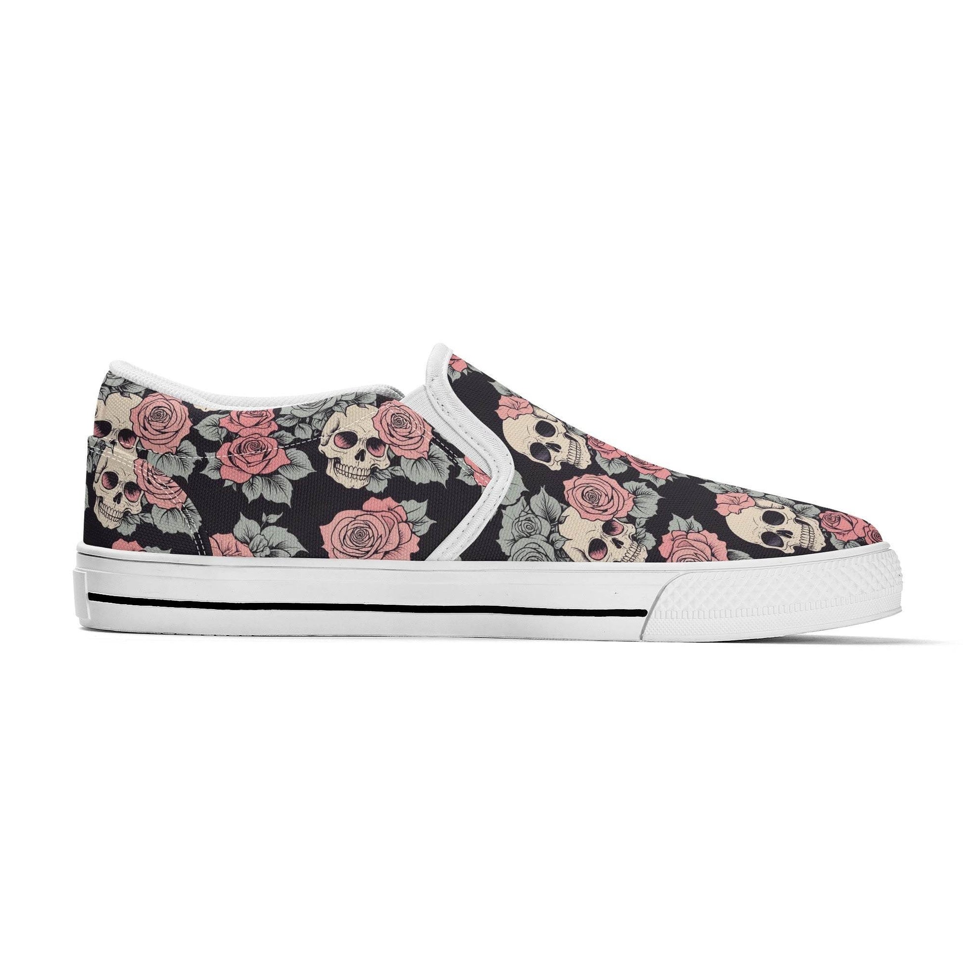 Women's Skull and Pink Rose Rubber Slip On Shoes - DeRose Seasonal