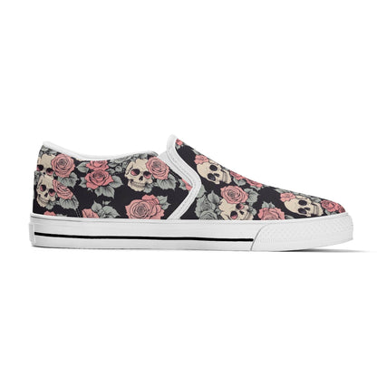Women's Skull and Pink Rose Rubber Slip On Shoes - DeRose Seasonal